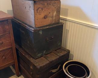 Old wood boxes and trunk