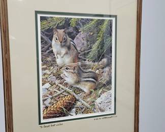 Carl Brenders UNDER THE PINE TREES CHIPMUNKS art print 3/56
Signature on glass frame