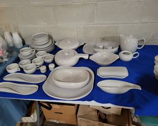White Russel Wright Steubenville MCM Modernist dishes.