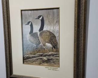 David wenzel geese, signature on glass frame.