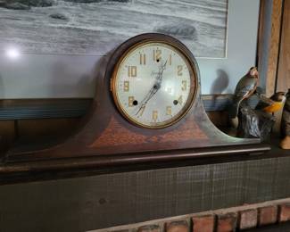 Antique SESSIONS Wooden Mantel Clock DULCIANA Model INLAYS Mahogany Vintage