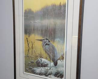 Great Blue Heron by Carl Brenders Limited Edition Print. Signature on glass frame. 13/20
