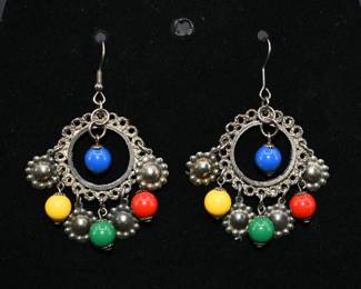multi colored silver tone earrings