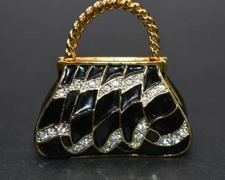 black enamel and rhinestone pill/trinket box
