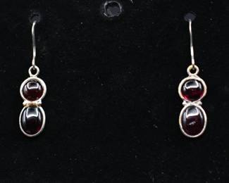 Natural garnet oval hook earrings-sterling silver