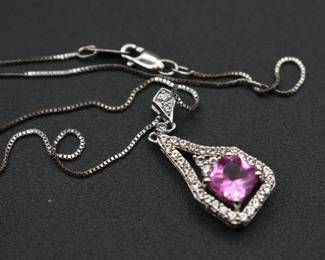 Elegant pink and white lab created sapphire pendant necklace