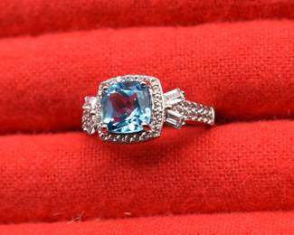 Lab created blue topaz designer ring