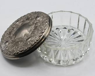 vanity powder jar with silver plated lid