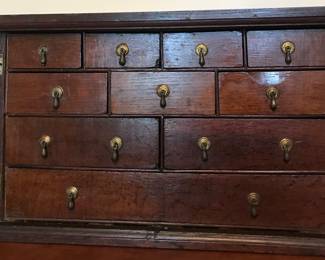 Interior of Late 17th or Early 18th c hanging chest. Great pulls!