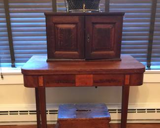 Pennsylvania Early 18th c Hanging Cupboard. Southern c1800-20 Inlaid card table.