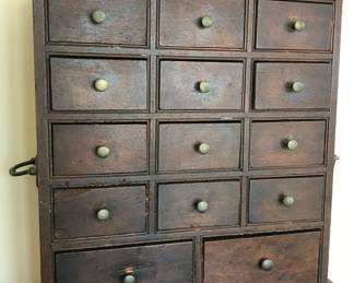 American Apothecary Chest with 2 Side Handles Purchased from Philip H Bradley of Pennsylvania