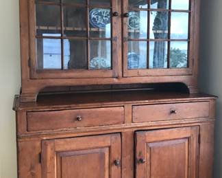 19th. C. Pennsylvania Cherry Step Back Cupboard. Many original glass panes.