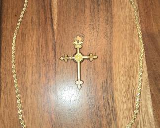 14k GOLD NECKLACE & VICTORIAN ERA CROSS