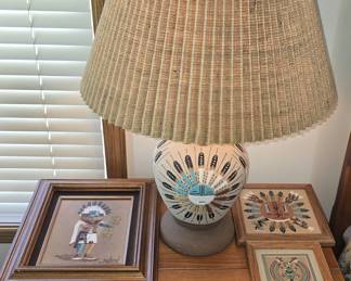 ORIGINAL NATIVE AMERICAN SAND ART LAMPS & PICTURES