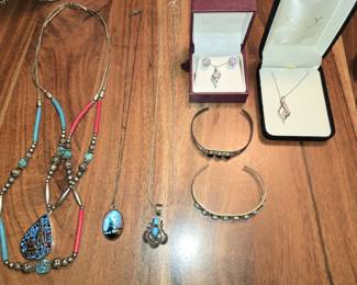 STERLING SILVER NATIVE AMERICAN JEWELRY. WHITE SAPPHIRE & STERLING NECKLACES