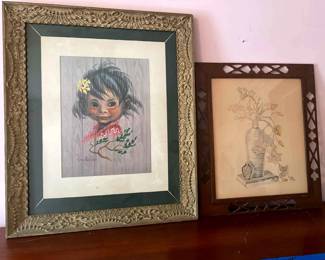 2 Framed Prints Little Blue Sky Native Painting By Monte 1971 Floral Vase Print
