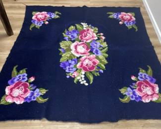 2 Vintage Blankets Wool Cross Stitch Afghan Throw