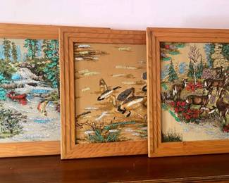 3 Outdoor Nature Framed Art Canvas Paintings With Glitter
