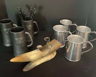 3 Vintage Playboy Club Beer Stein Logo Bunny Mugs 4 Plain Metal Beer Mugs Vintage Horn Cup