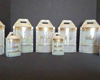 12 Pc German Vintage White Block Jbls Lusterware Canister Set From 1800s