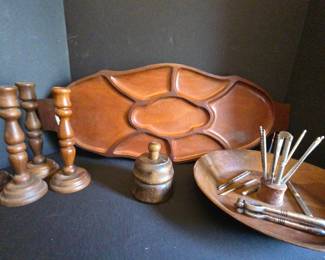 Wooden Serving Plateer, Candle Holders,nut Cracker And Bowl Set, Butter Stamp
