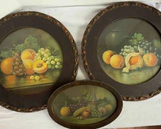2 Round Framed Fruit Prints, 1 Oval Framed Fruit Print