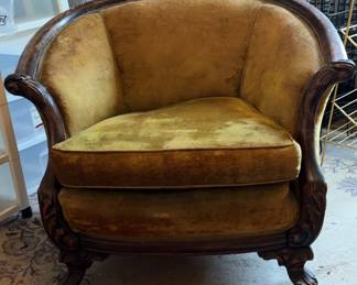 Vintage Gold Velvet Wood Chair