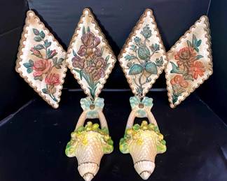 Vintage Chalkware Floral Decor Wall Hangings