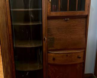 Antique Side by Side Secretary Desk, Oak Desk and Curio