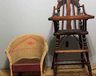 Antique Wicker Kids Rocker Wood High Chair