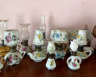Vintage Miniature Ceramic Floral Oil Lamps