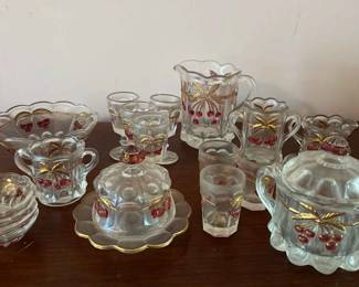 Decorative Cherry Cable Miniature Clear Glass Tumblers, Pitchers, Liquor Glasses,Butter Dish,Bowls
