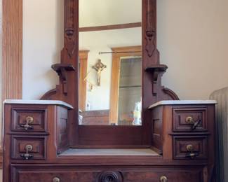Vintage Marble And Wood Dresser