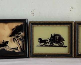 Vintage Silhouette Reverse Painted Glass2 DucrayTally HO Honeymoon Departure