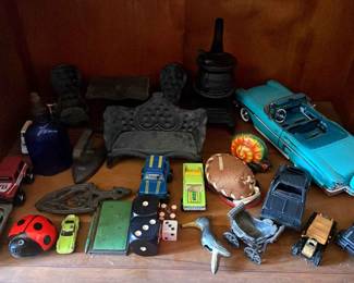 Vintage DieCast Model Cars 1958 Chevy Impala Convertible,Vtg Cast Iron Miniature Patio Set More