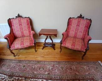 Pair of Victorian thin leg parlor chairs