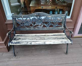 Wood and metal outdoor bench