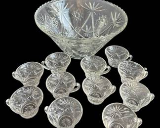 Anchor Hocking Star Of David Punch Bowl Set