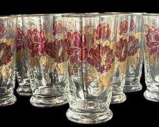 Libbey Red Rose Gold Leaf Glasses