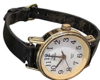 Vintage Timex Black Leather Band Watch
