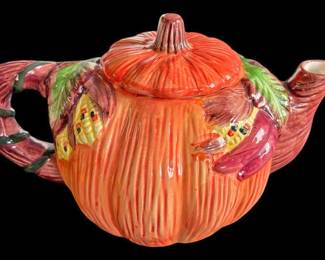 Vintage Autumn Orange Pumpkin Teapot
