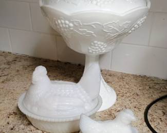 Milk glass I have found the cups and stand so far but the punch bowl is still in a box somewhere. We are still unpacking tons of treasures