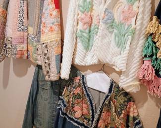 Very nice Ladies clothing collection including quilt and chenille bedspread jackets. Vintage clothing as well