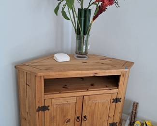 CORNER CABINET FOR TV, SILK FLOWER ARRANGEMENT
