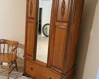 LOVELY ANTIQUE ARMOIR, VINTAGE WOOD ARM CHAIR