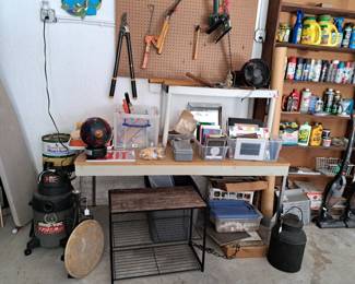 SHOP VAC, SHORT SHELVES, CLIPPERS, CHEMICALS, BOOKS, VACS, FAN
