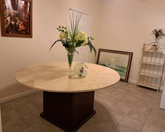 ROUND GRANITE TOP TABLE, ART, 4 SHELF STAND