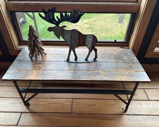 Wood coffee table on casters , several Moose decor