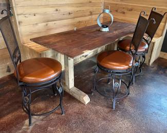 "Door" table , 3 leather/metal chairs