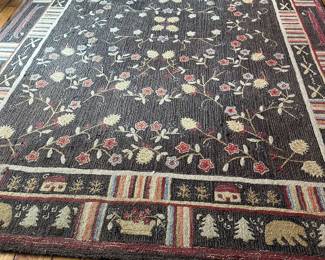 Large 10x14 area rug , wool hook rug, " Night Moose" , 80 % wool designed Laura Megroz